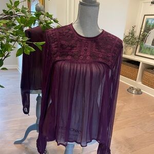 Free People Deep Purple Sheer Blouse